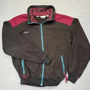 Vintage 80s Columbia Fleece Jacket Medium Black Purple Men's Radial Sleeve Ski
